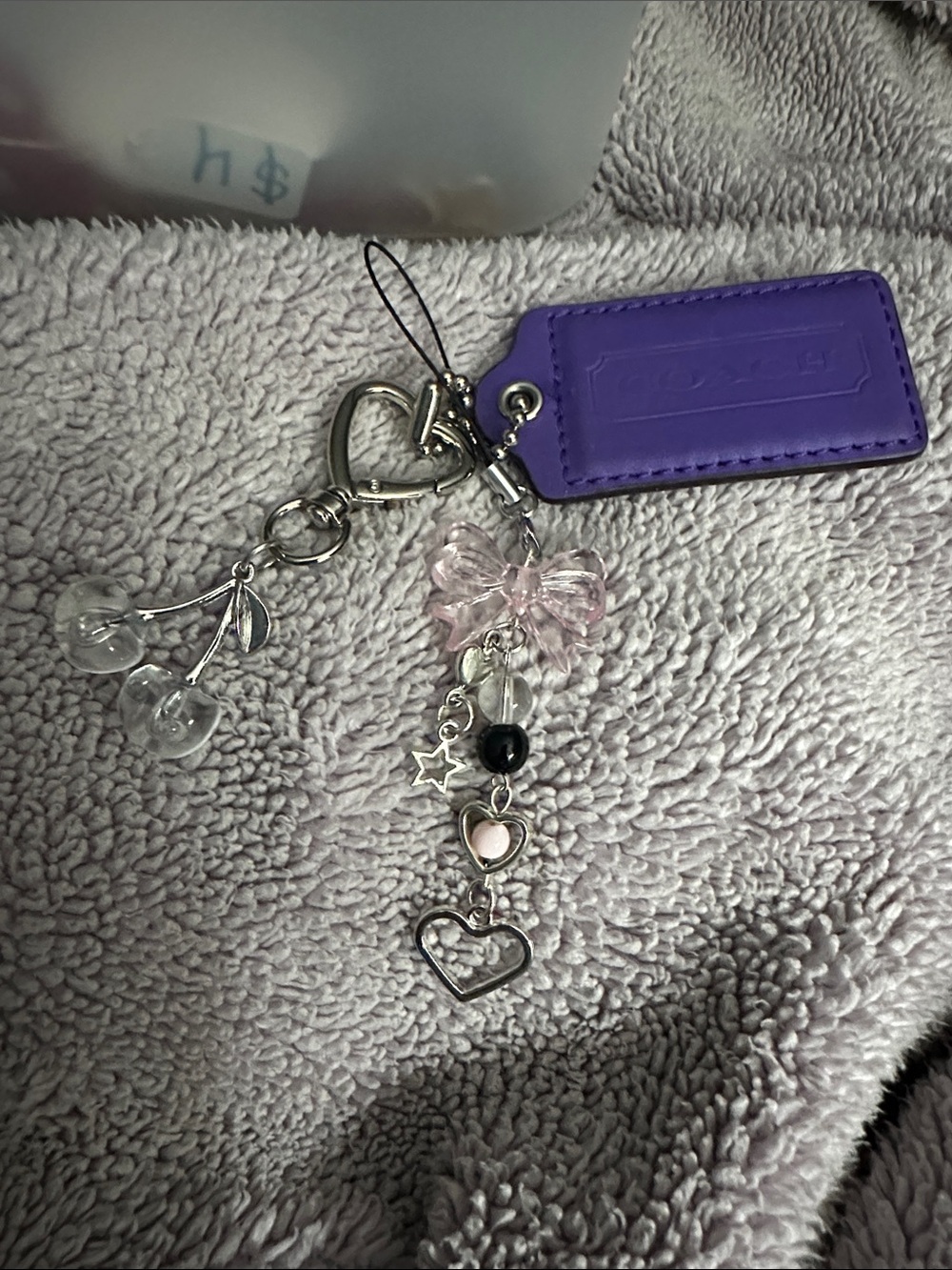 Coach Purple Leather Tag Keychain with Silver Hardware